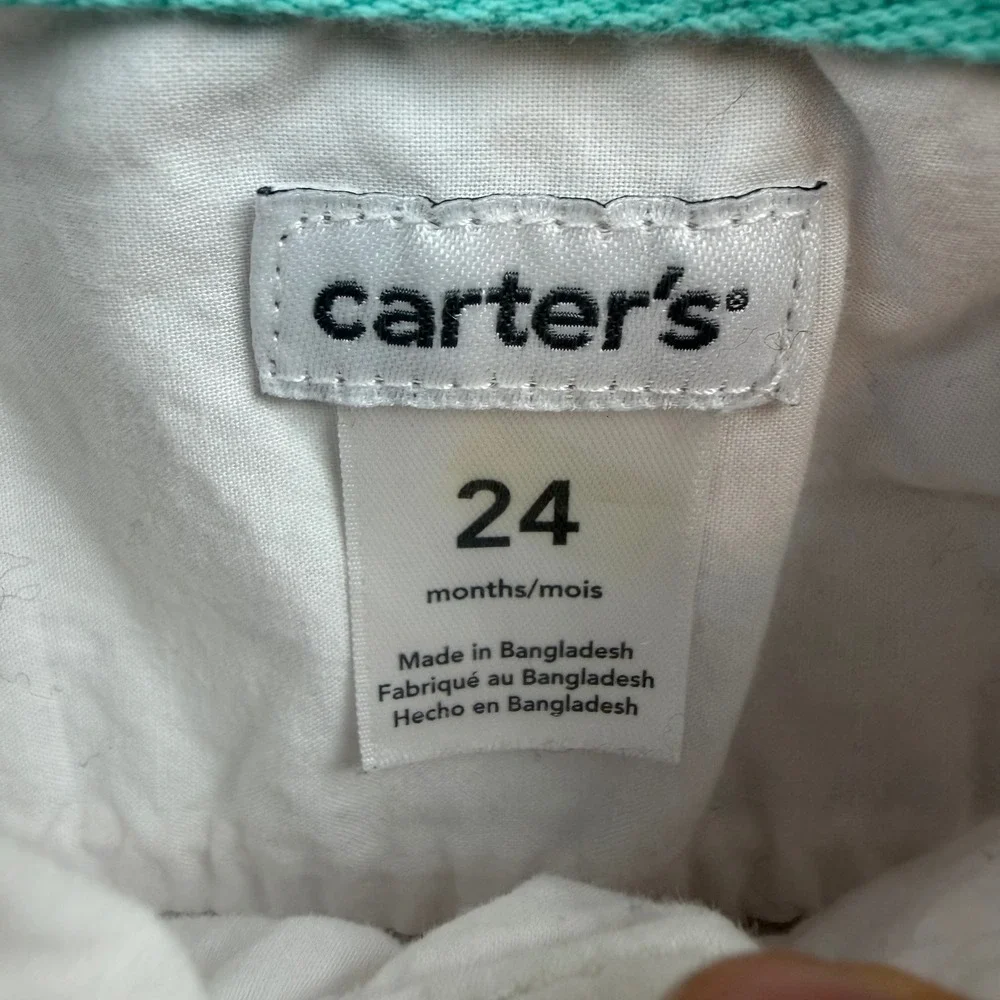Carter's Button‎ Down Shirt Kids 24 Months White Long Sleeve Pocket Cotton